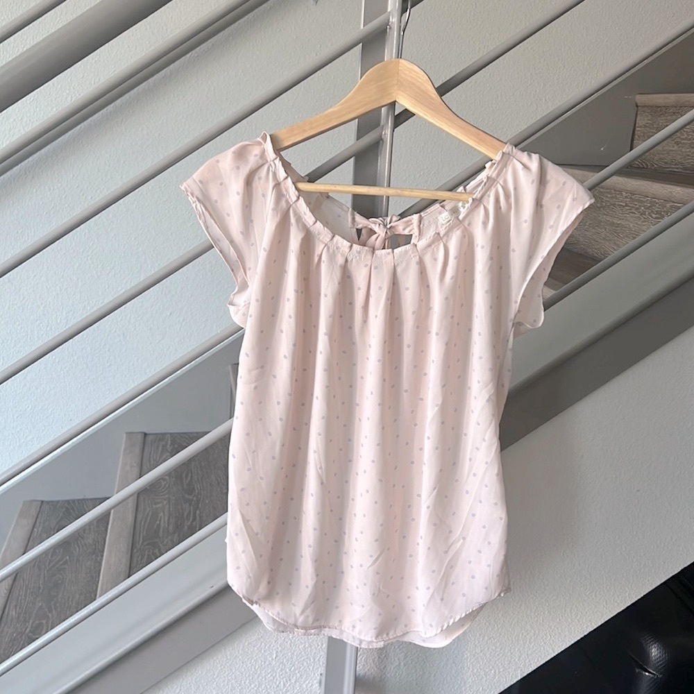 LC Lauren Conrad Pink Polka Dot Blouse, XS